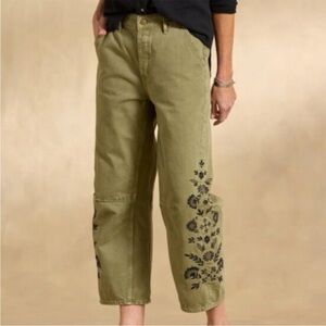 DRIFTWOOD Olive Floral Embroidered Jeans